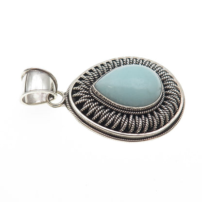 SUARTI BALI 925 Sterling Silver Vintage Real Larimar Teardrop Oxidized Pendant
