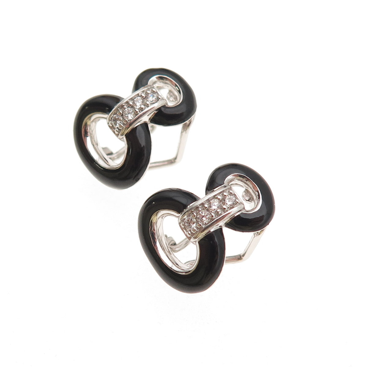 Belle Etoile 925 Sterling Silver Enamel & C Z Omega Back Earrings