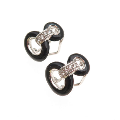 Belle Etoile 925 Sterling Silver Enamel & C Z Omega Back Earrings
