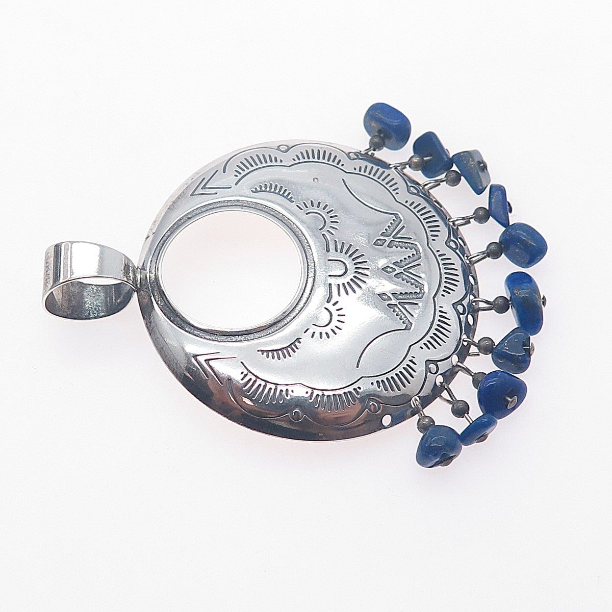 Quoc Turquoise Old Pawn Sterling Silver Vintage Lapis Pendant (missing stone)