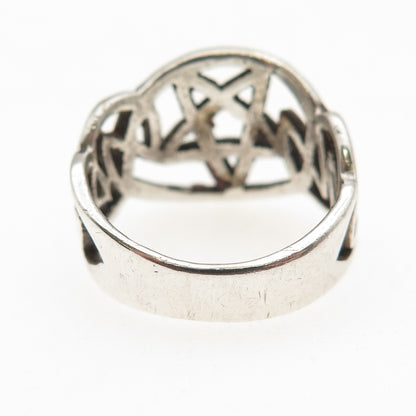 925 Sterling Silver Vintage Pentagram Celtic Knot Oxidized Ring Size 6.5