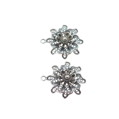 925 Sterling Silver Vintage Modernist Flower Filigree Oxidized Jacket Earrings