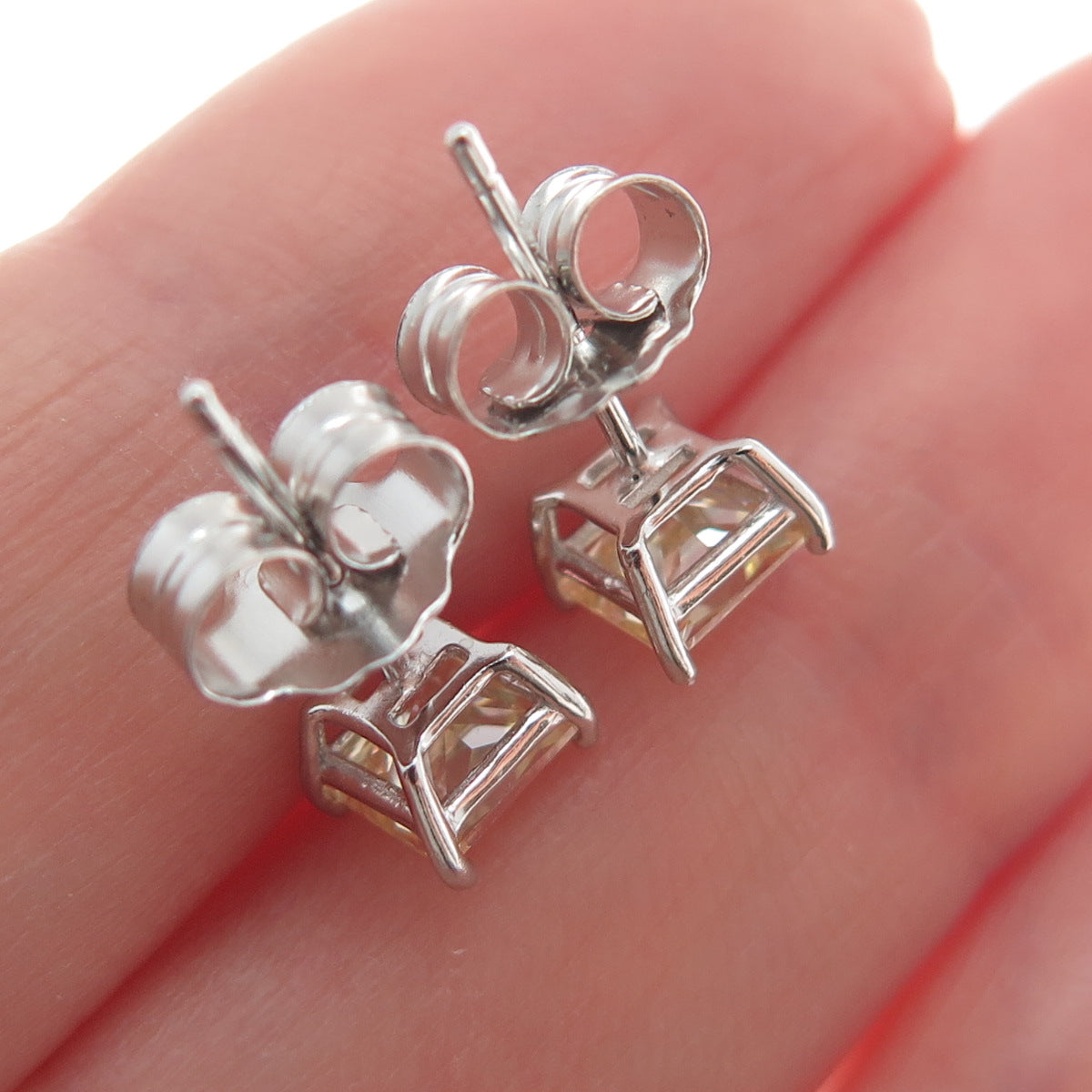 925 Sterling Silver Princess-Cut Canary C Z Stud Earrings