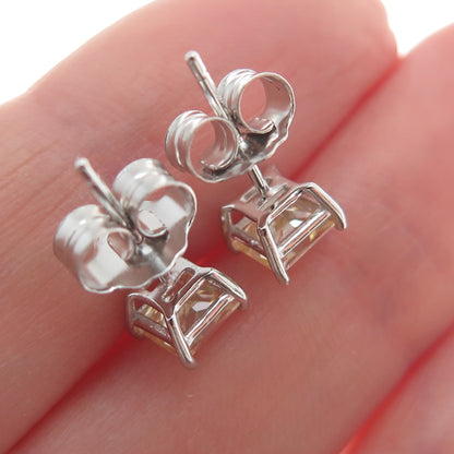 925 Sterling Silver Princess-Cut Canary C Z Stud Earrings
