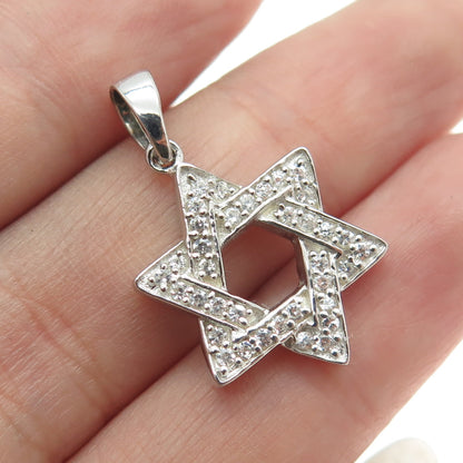 925 Sterling Silver Round-Cut Shaped C Z Star of David Judaica Pendant