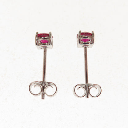 925 Sterling Silver Round-Cut Lab-Created Ruby Stud Earrings