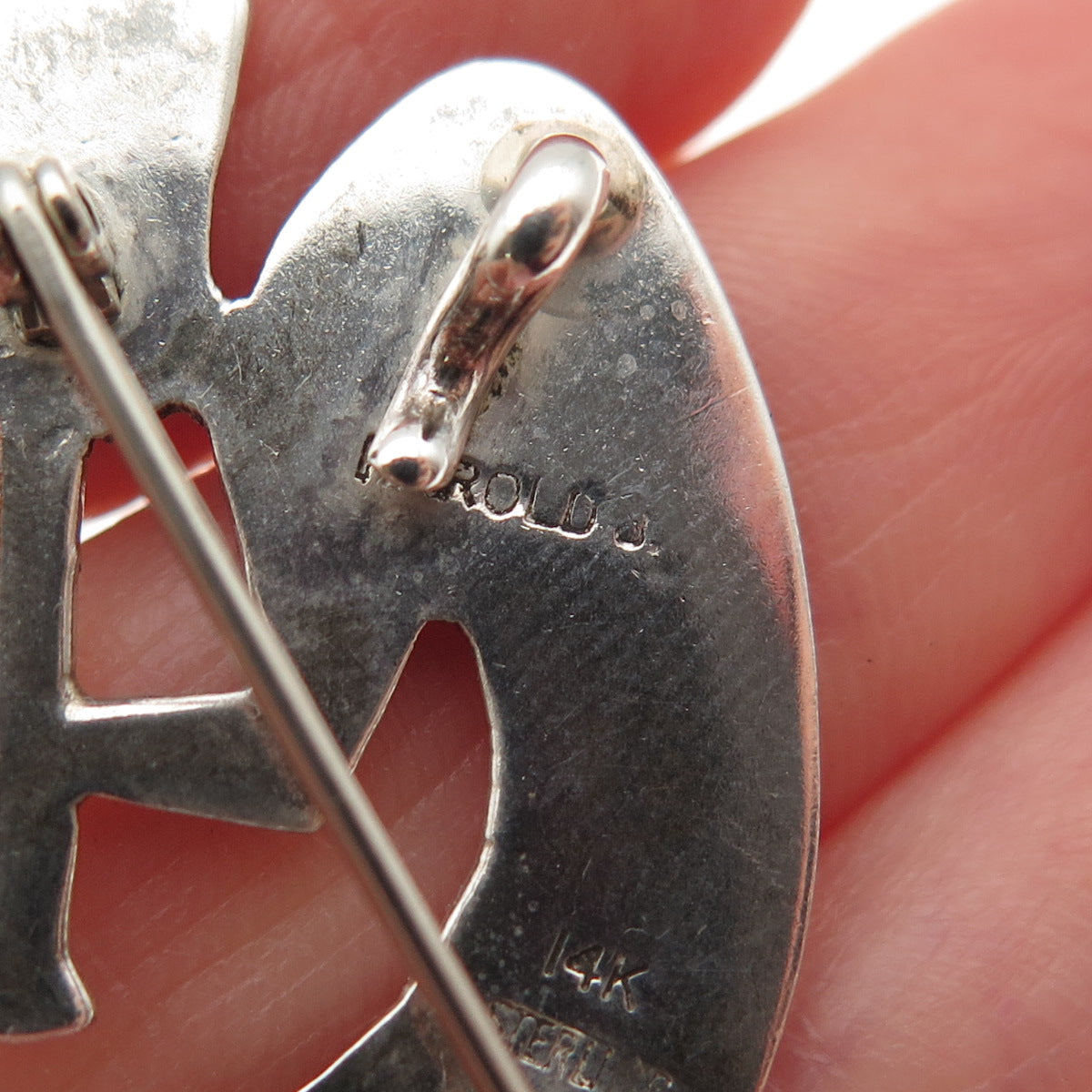 Harold Joe Old Pawn 925 Sterling 14K Gold Vintage Kokopelli Pin Brooch / Pendant
