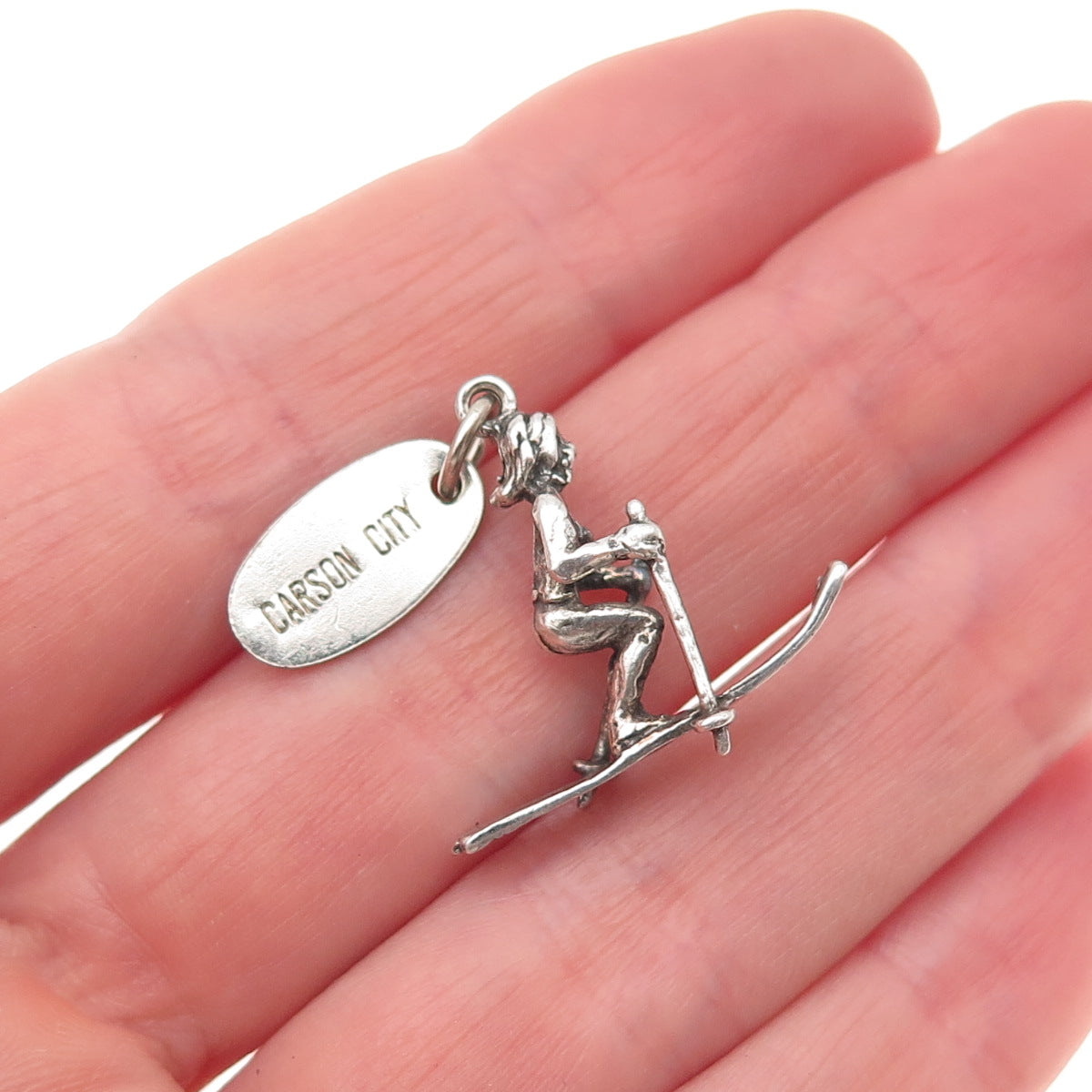 Maisels Indian Sterling Silver Vintage Carson City Skier 3D Mini Charm Pendant