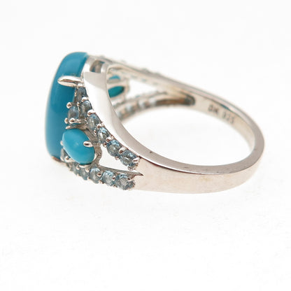 925 Sterling Silver Real Sleeping Beauty Turquoise & Blue Topaz Ring Size 8