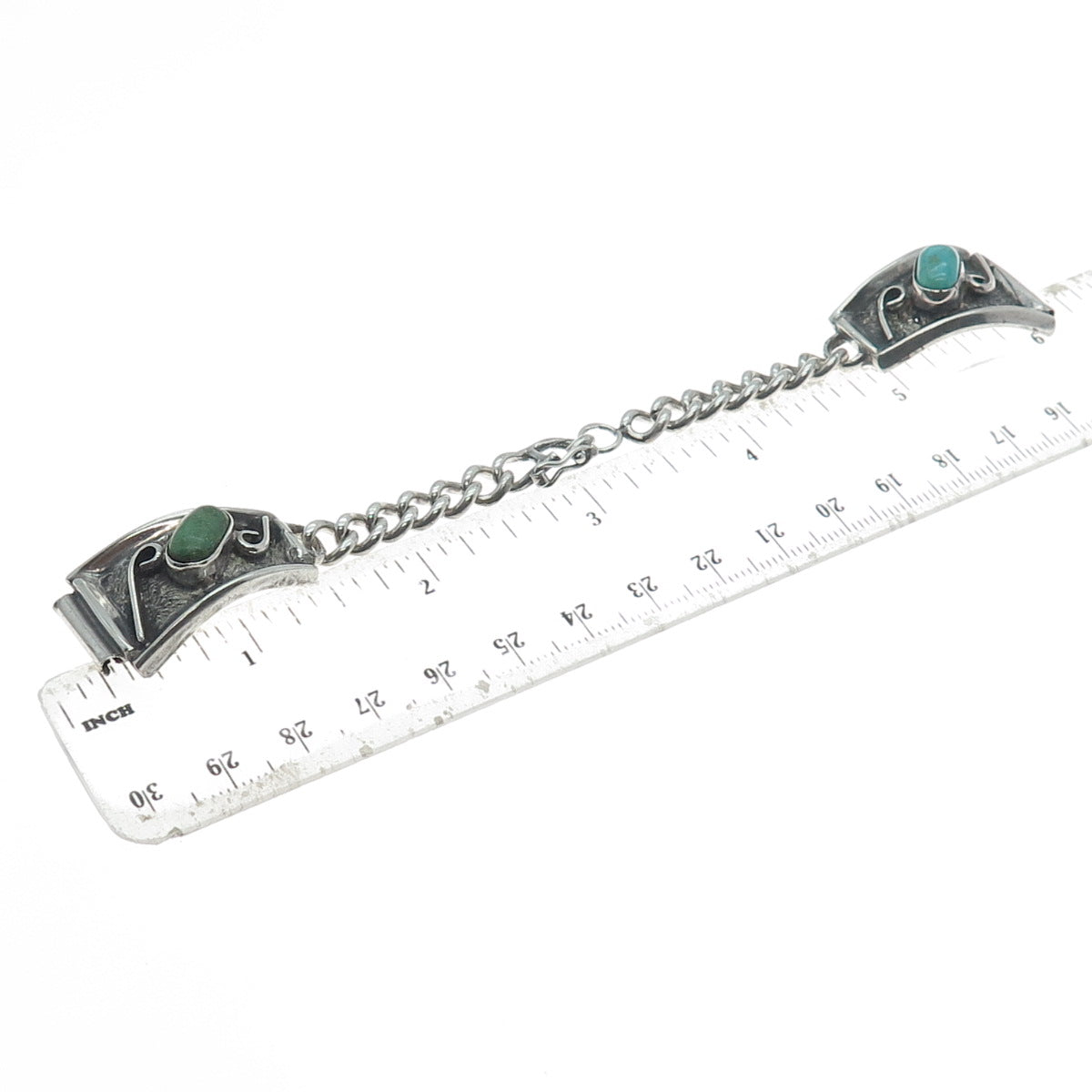 916 Silver Vintage Poland Real Multi-Turquoise Watch Band Bracelet 6"