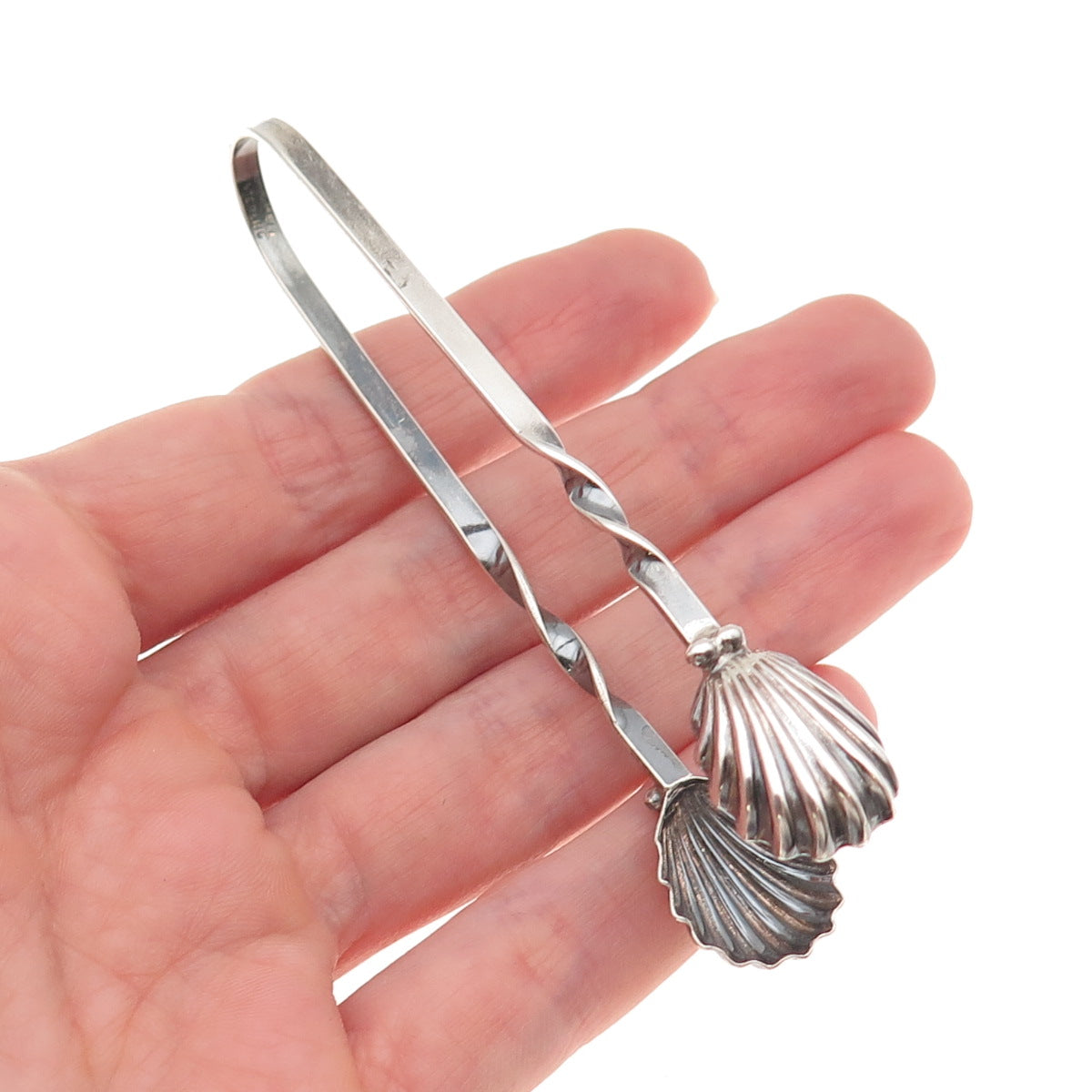 Michele 925 Sterling Silver Antique Art Deco Seashell Oxidized Sugar Tongs