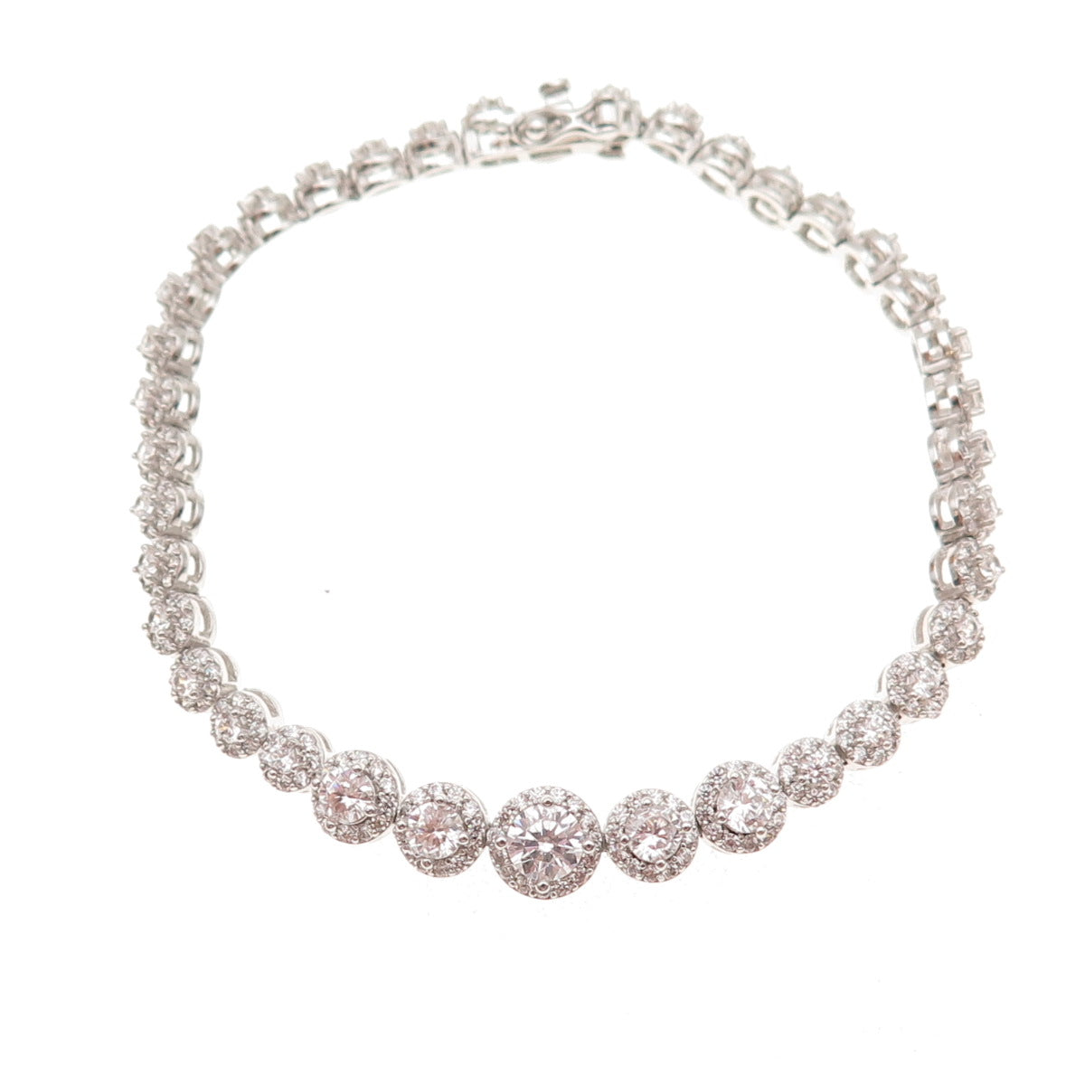 925 Sterling Silver Round-Cut C Z Graduated Circle of Life Bracelet 7"