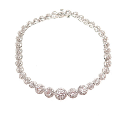 925 Sterling Silver Round-Cut C Z Graduated Circle of Life Bracelet 7"