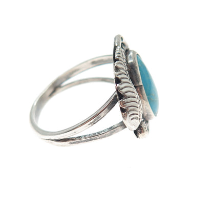 Old Pawn Sterling Silver Vintage Southwestern Turquoise Feather Ring Size 9.75