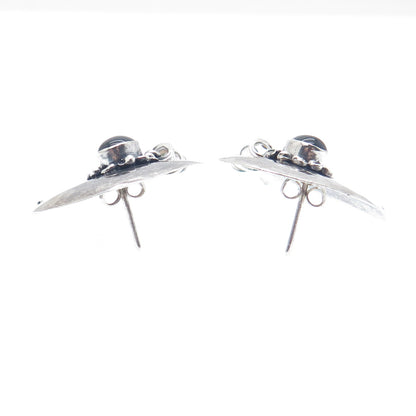925 Sterling Silver Vintage Real Black Onyx Gemstone Modernist Oxidized Earrings