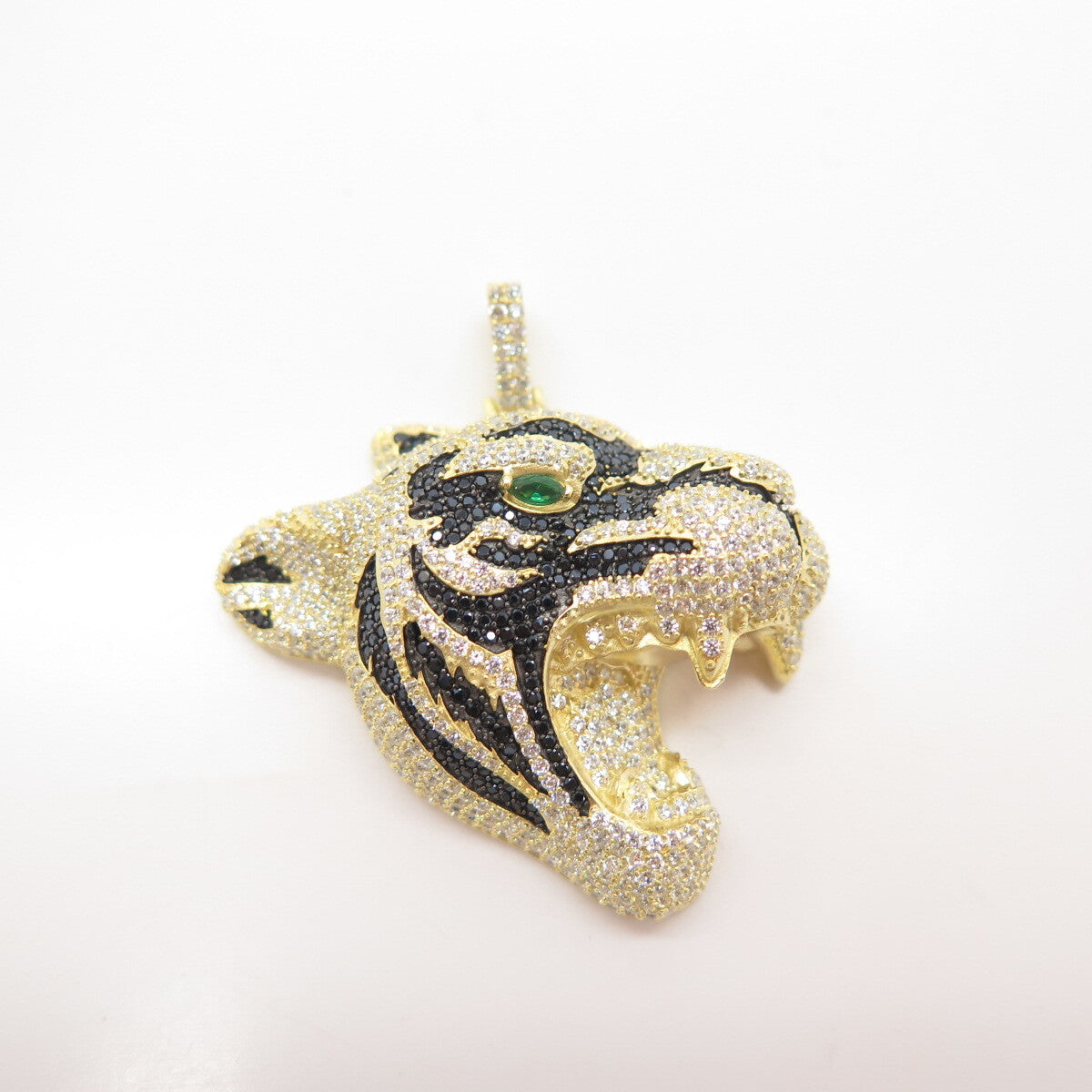 925 Sterling Silver Gold Plated Multi-Color C Z Roaring Tiger Pendant