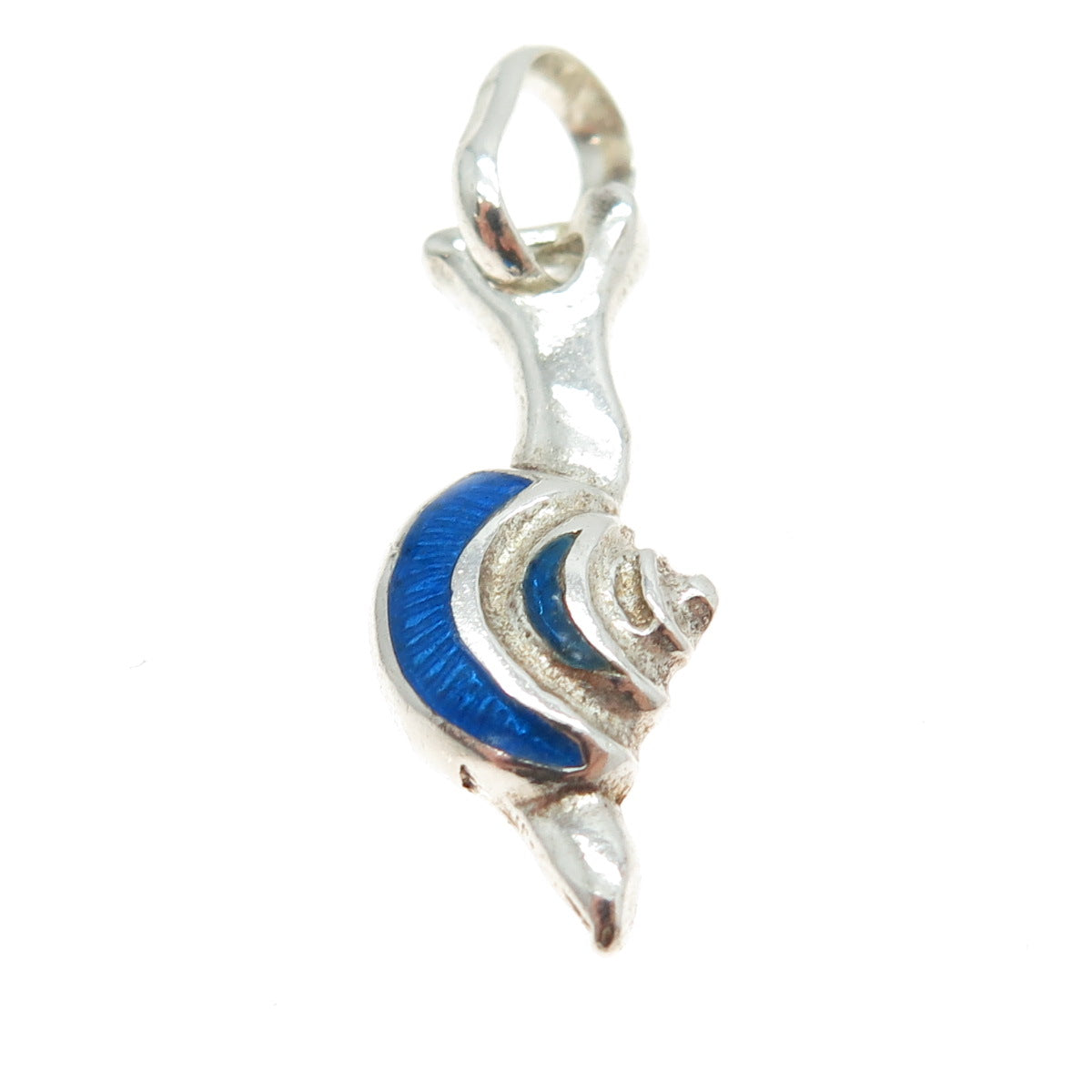 925 Sterling Silver Vintage Italy Blue Enamel Snail Pendant