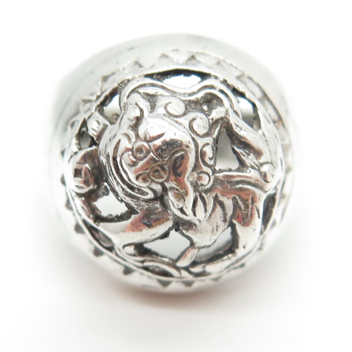 800 Silver Vintage France Chinese Foo Dog Dome Ring Size 10