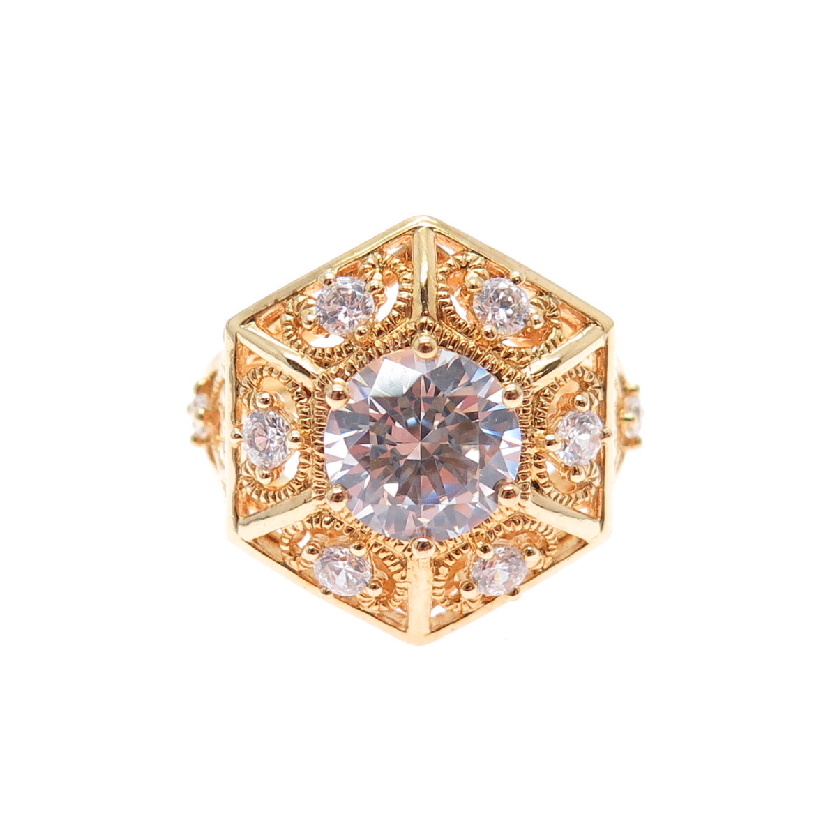 925 Sterling Silver Gold Plated Round-Cut C Z Snowflake Ring Size 5