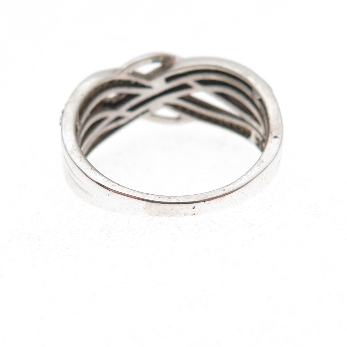 925 Sterling Silver Real Round-Cut Diamond Woven Ring Size 6.75