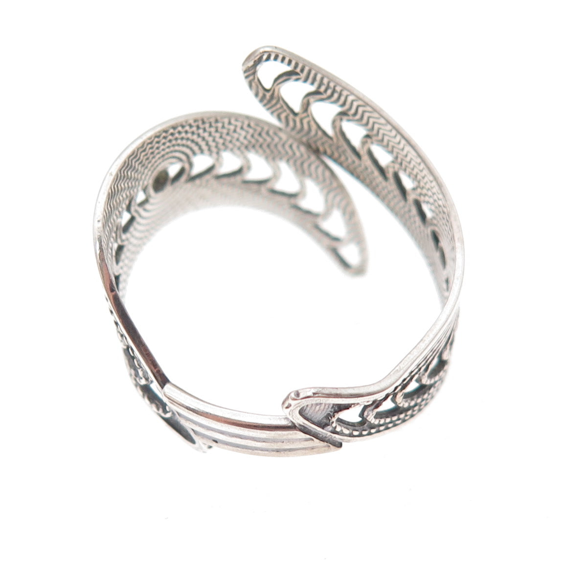 Beau Sterling Silver Antique Art Deco Filigree Bypass Adjustable Ring Size 9.75
