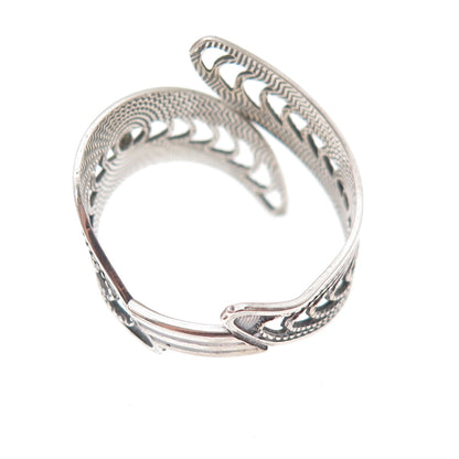 Beau Sterling Silver Antique Art Deco Filigree Bypass Adjustable Ring Size 9.75