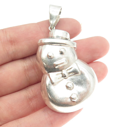 925 Sterling Silver Vintage Snowman Puffy Pendant