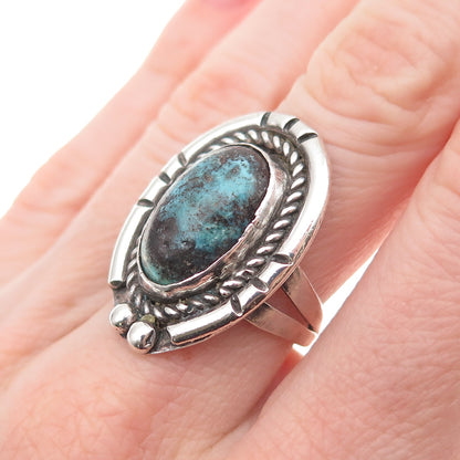 Old Pawn 925 Sterling Silver Vintage Southwestern Bisbee Turquoise Ring Size 7