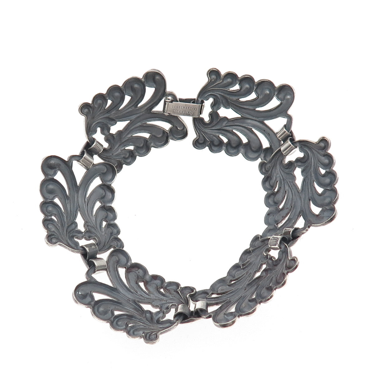 Danecraft 925 Sterling Silver Antique Art Deco Floral Panel Link Bracelet 7.75"