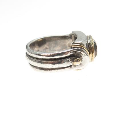 925 Sterling Silver 18K Gold Vintage Real Citrine Oxidized Ring Size 6.25