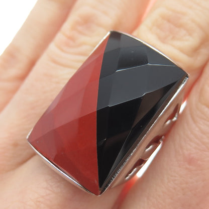 925 Sterling Silver Vintage Real Black Onyx Red Jasper Modernist Ring Size 5.25