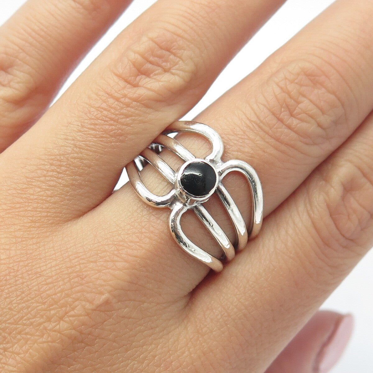 925 Sterling Silver Vintage Real Black Onyx Gemstone Ring Size 9.75