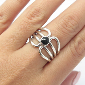 925 Sterling Silver Vintage Real Black Onyx Gemstone Ring Size 9.75