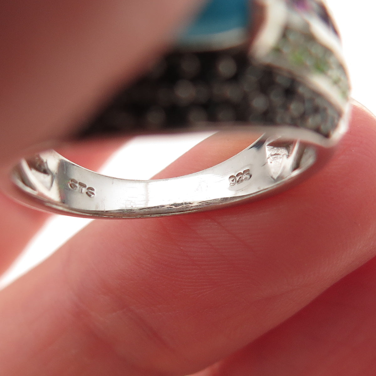 Chuck Clemency 925 Sterling Turquoise Rhodolite Peridot & Spinel Ring Size 8.25