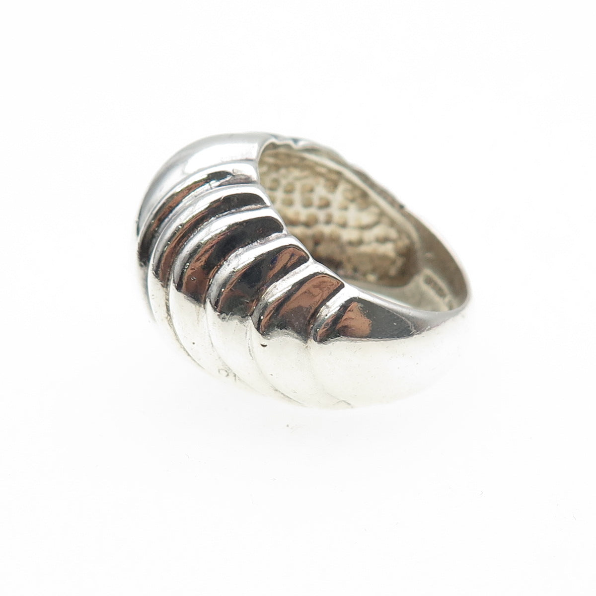 925 Sterling Silver Vintage Modernist Ribbed Dome Ring Size 7
