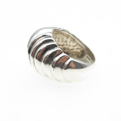 925 Sterling Silver Vintage Modernist Ribbed Dome Ring Size 7