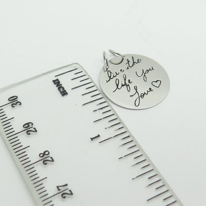 HAN 925 Sterling Silver Engraved "Live The Life You Love" Round Tag Pendant