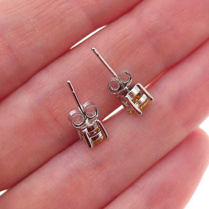 925 Sterling Silver Round-Cut Canary C Z Stud Earrings