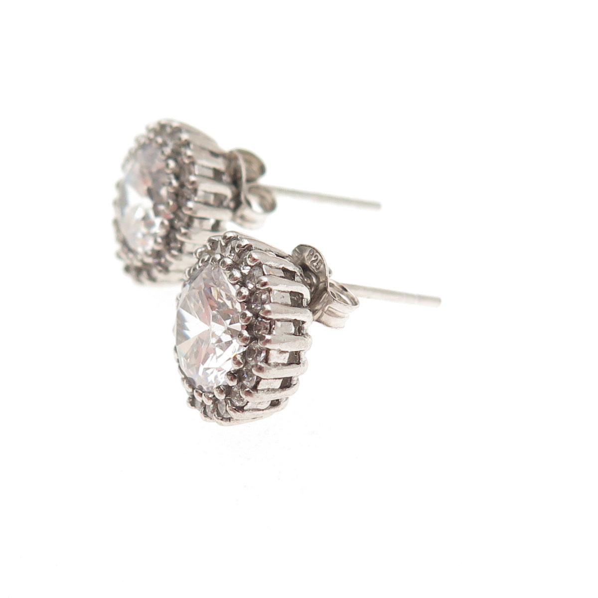 925 Sterling Silver Round-Cut C Z Stud Earrings