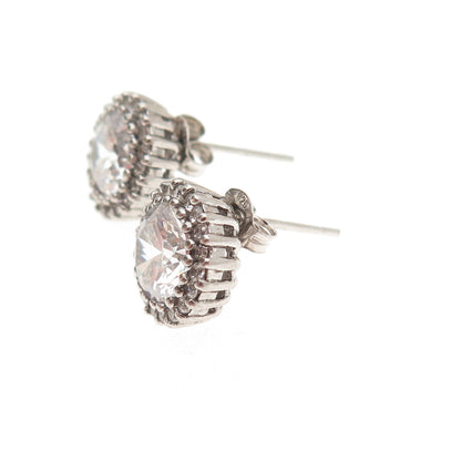 925 Sterling Silver Round-Cut C Z Stud Earrings