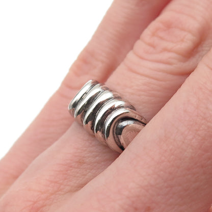 925 Sterling Silver Vintage Modernist Ribbed Oxidized Ring Size 5.25