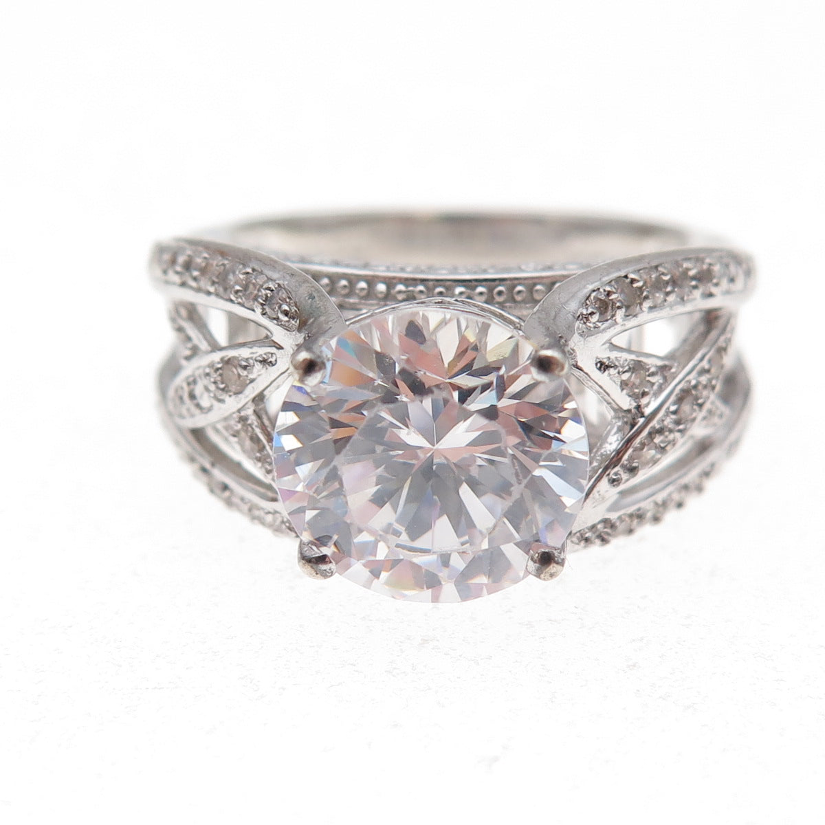 925 Sterling Silver Round-Cut C Z Engagement Ring Size 8.75