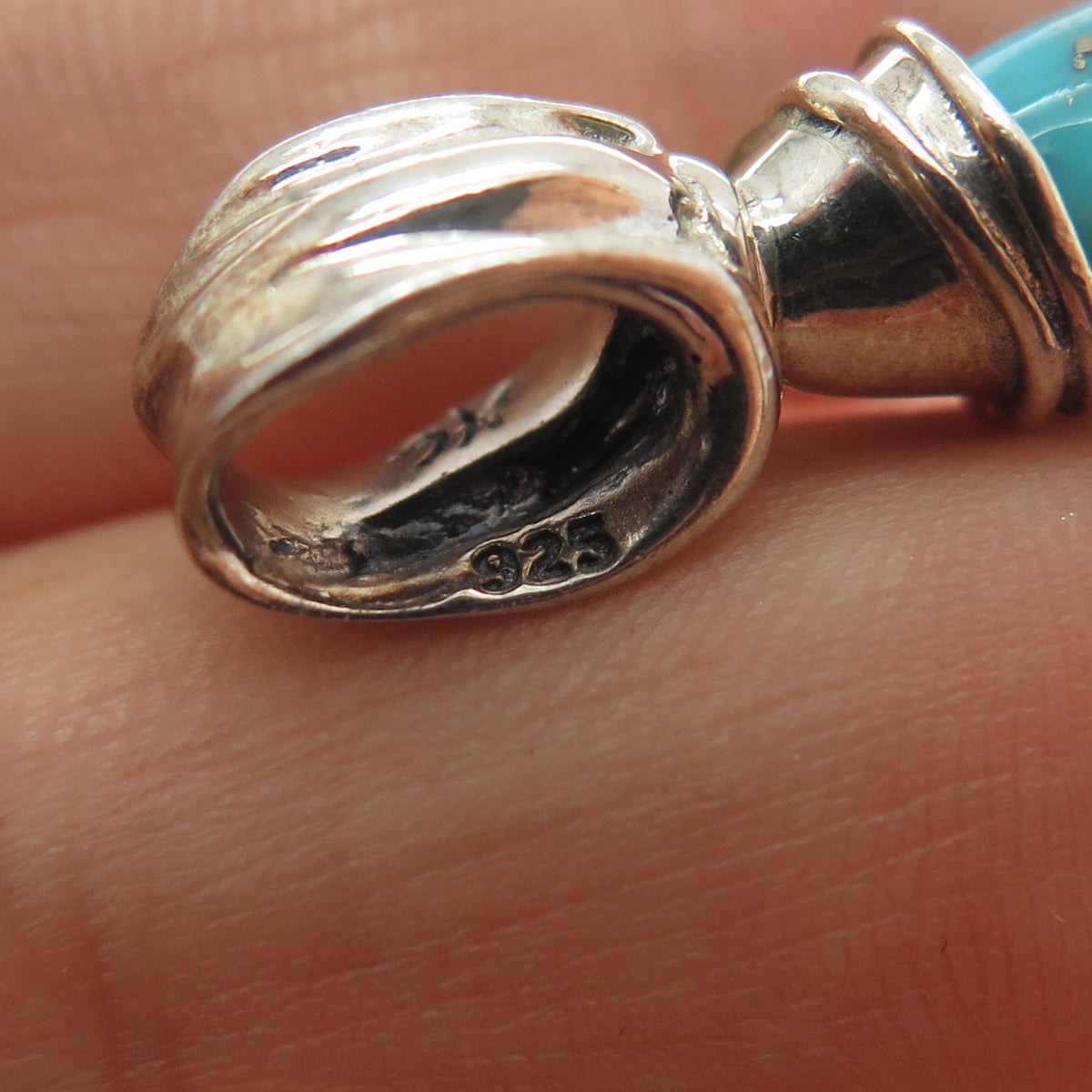 HAGIT GORALI 925 Sterling Silver Vintage Real Turquoise Modernist Charm Pendant