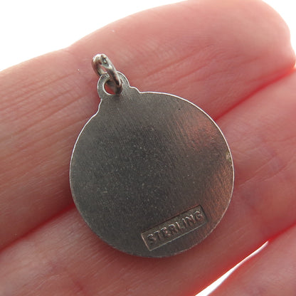 925 Sterling Silver Vintage Enamel United Nations Minimalist Charm Pendant