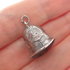 925 Sterling Silver Vintage Fireman Helmet Oxidized Minimalist 3D Charm Pendant