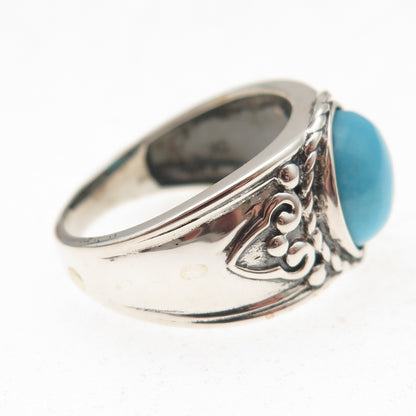 925 Sterling Silver Real Sleeping Beauty Turquoise Floral Ring Size 8.25