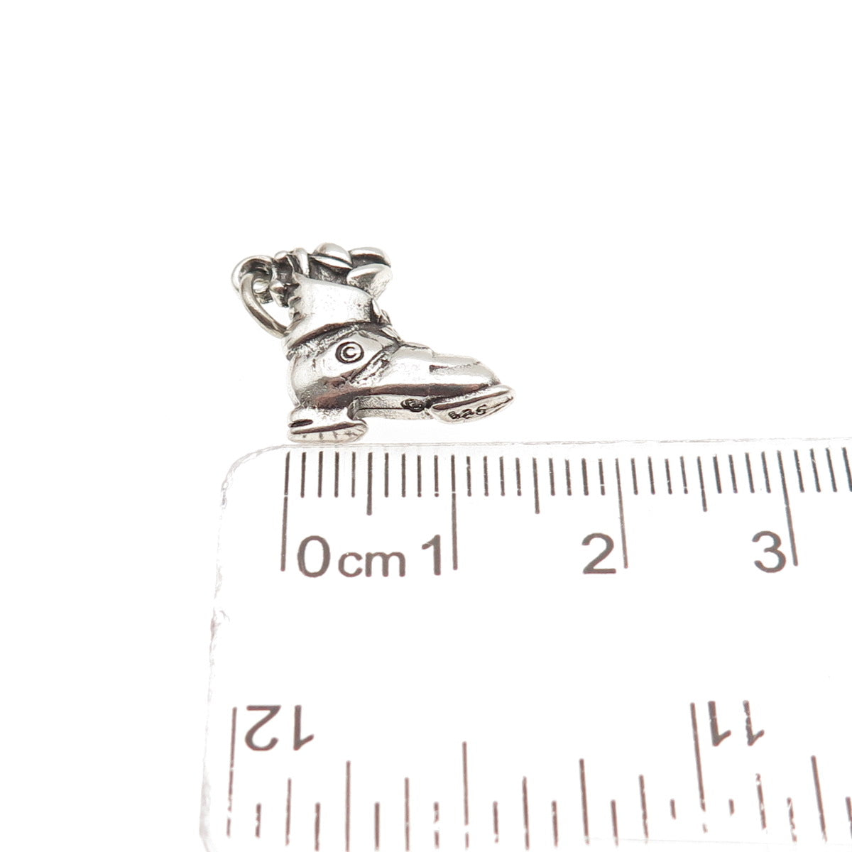 925 Sterling Silver Vintage Ski Boot Oxidized 3D Mini Charm Pendant