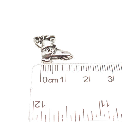 925 Sterling Silver Vintage Ski Boot Oxidized 3D Mini Charm Pendant