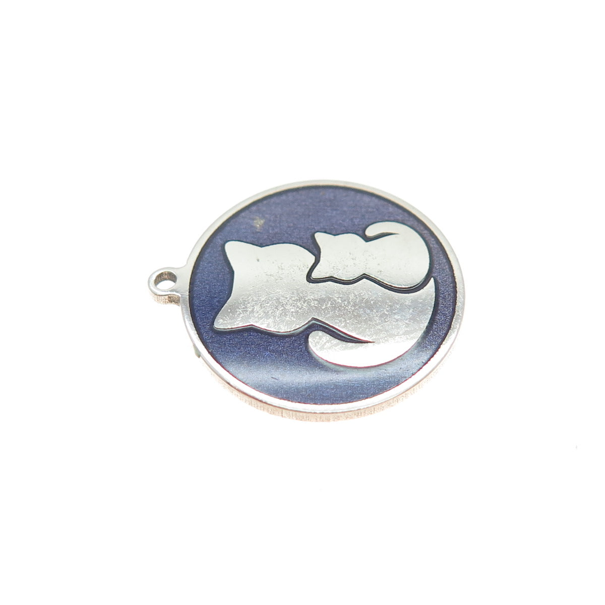 TOKEMOTI Sterling Silver Purple Enamel Cat Mom & Child Minimalist Charm Pendant