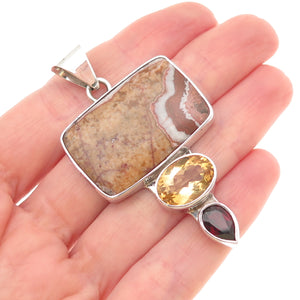 Charles Albert 925 Sterling Vintage Real Agate Citrine Garnet Modernist Pendant